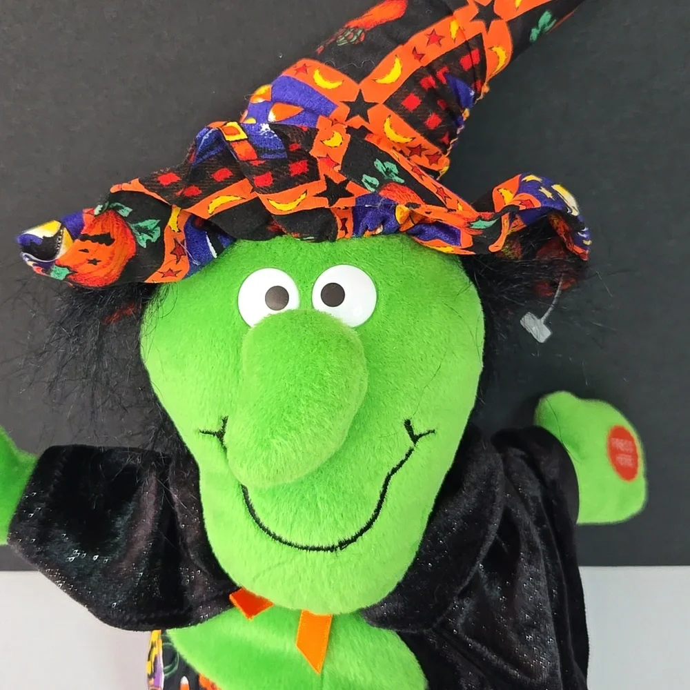 Animated Halloween Decor Green Witch Plush